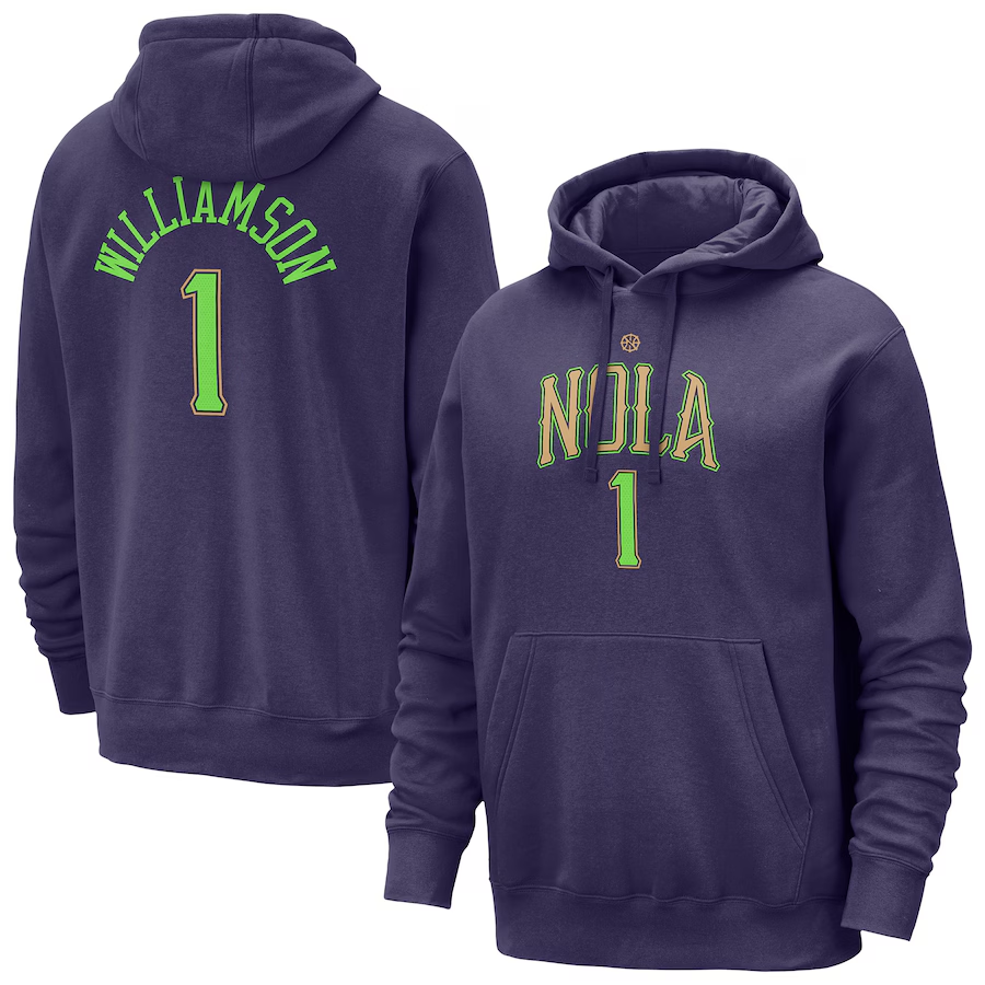 Men's New Orleans Pelicans #1 Zion Williamson Purple 2024/25 City Edition Pullover Hoodie